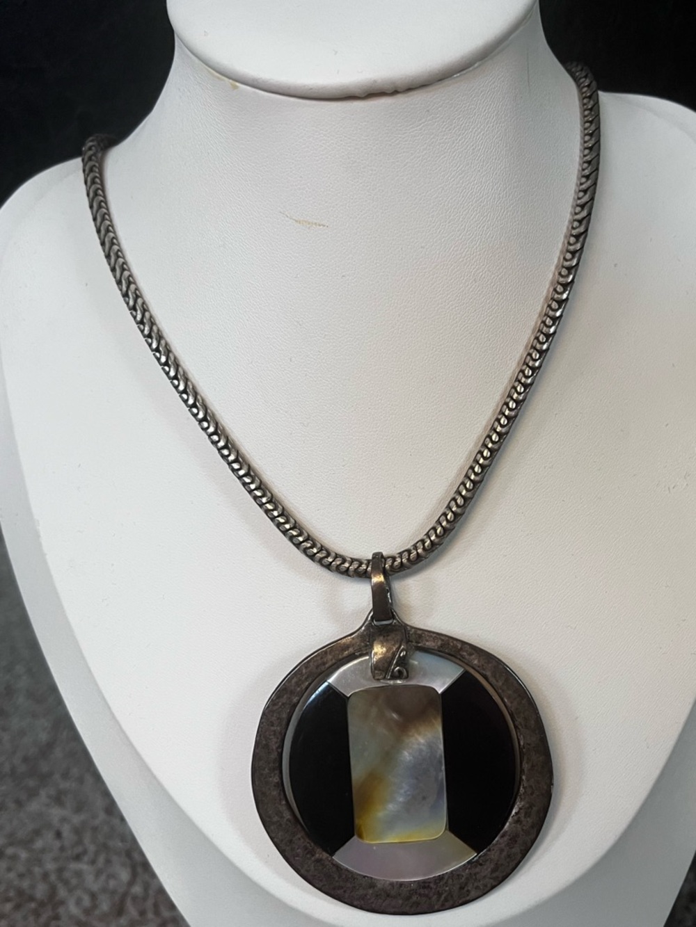 Sterling-Tone Black and Iridescent Pendant Necklace By Chicos- Women Jewelry